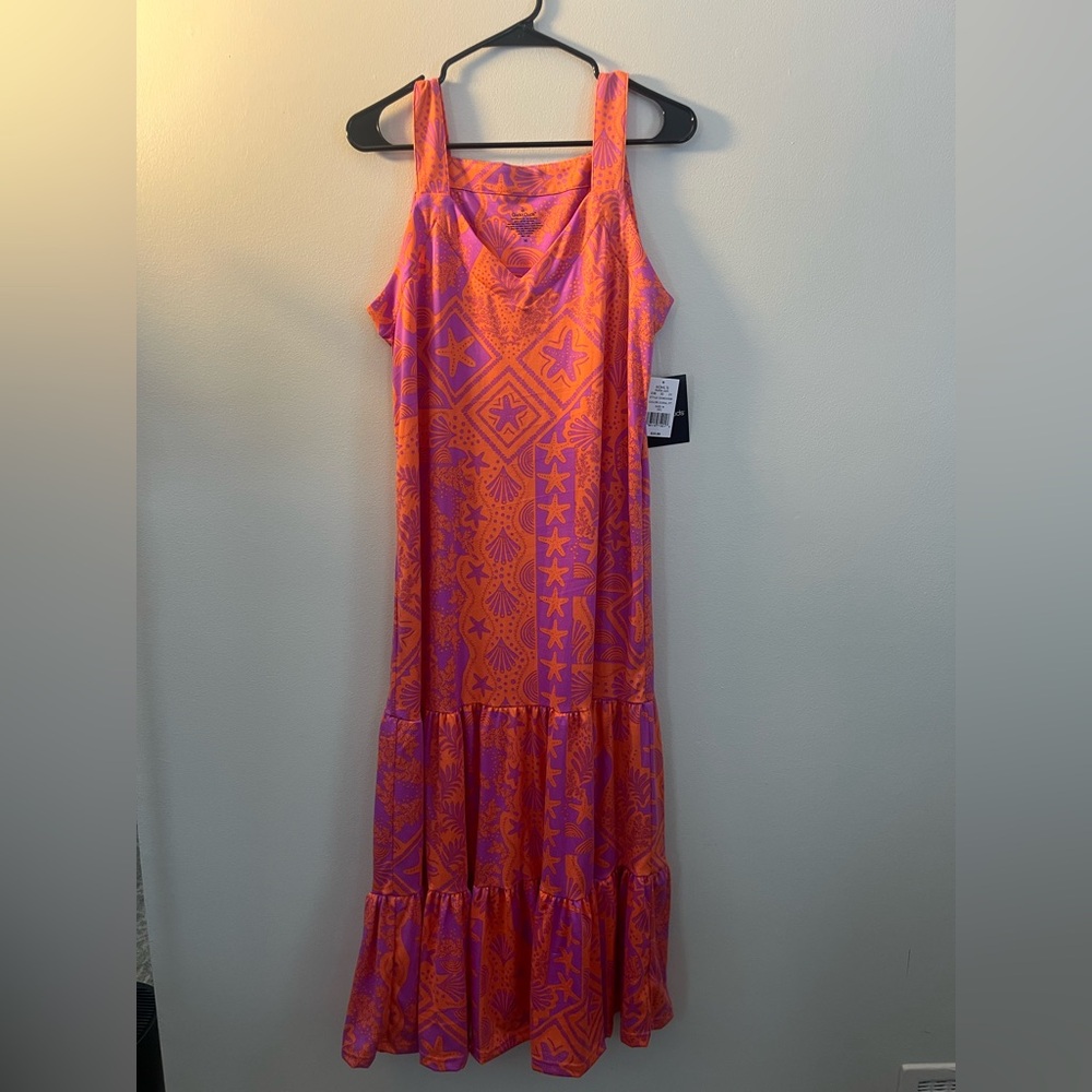 Cuddl Duds Beach Orange and Purple Patterned Maxi Dress